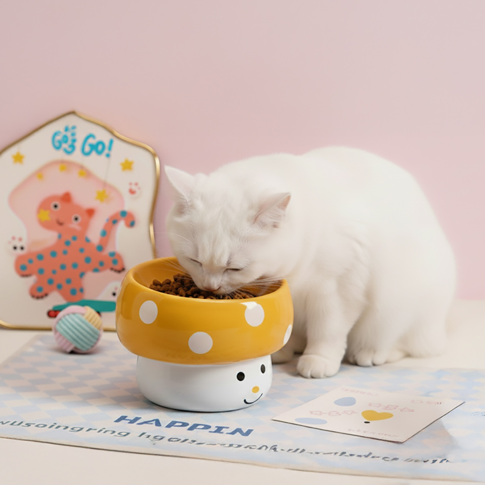 머쉬룸 경사형 도자기 고양이 밥그릇 강아지 물그릇 식기 수반 애견