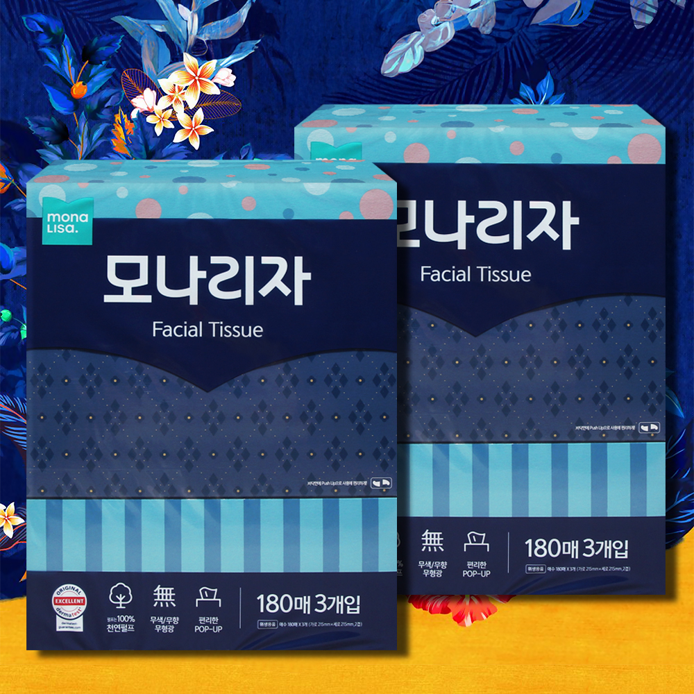 모나리자 각티슈 미용티슈 180매 6개 곽티슈 곽휴지 사각티슈
