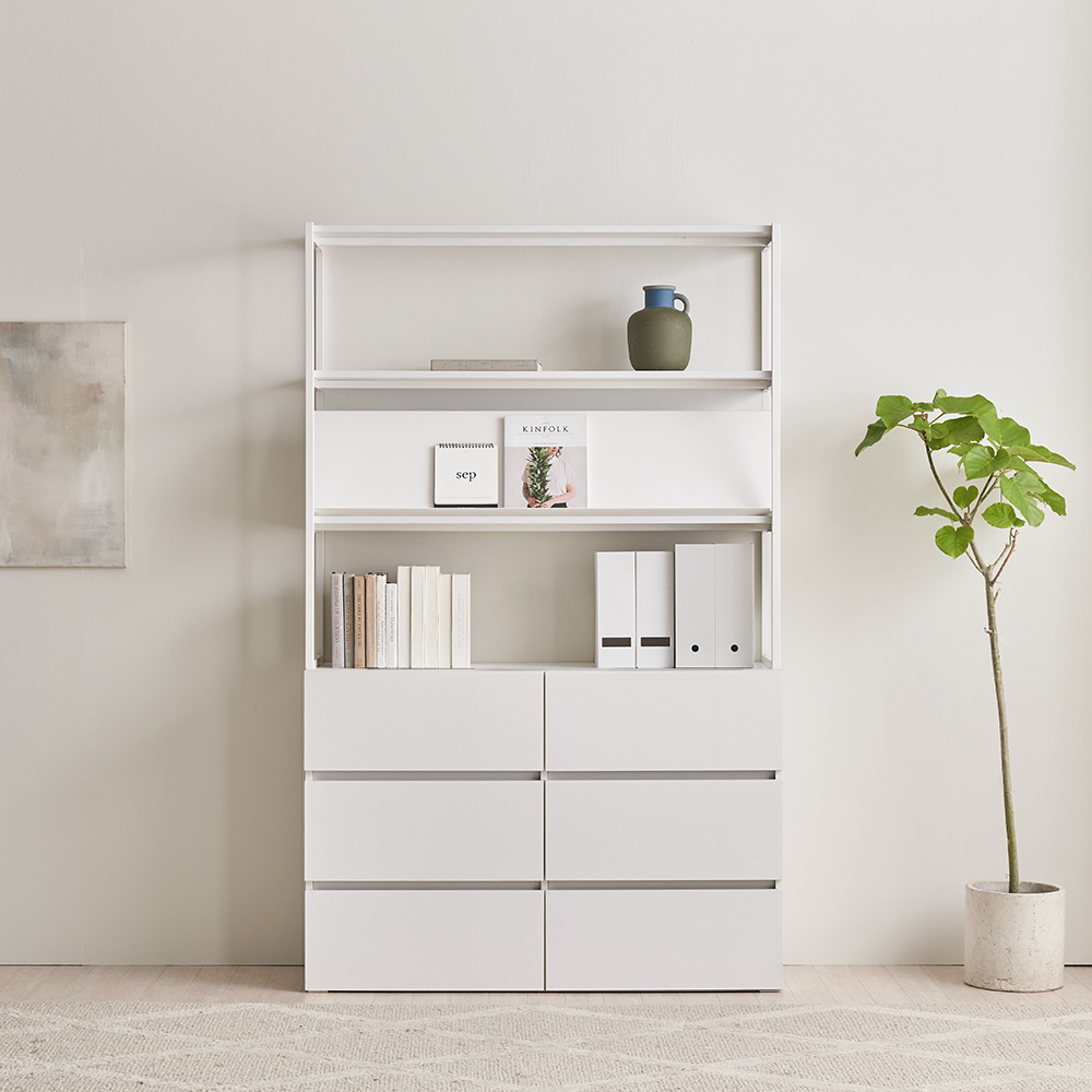 장인가구 마운트 6단 와이드 서랍장 1200 3단 선반 다용도 수납장 세트+매거진랙