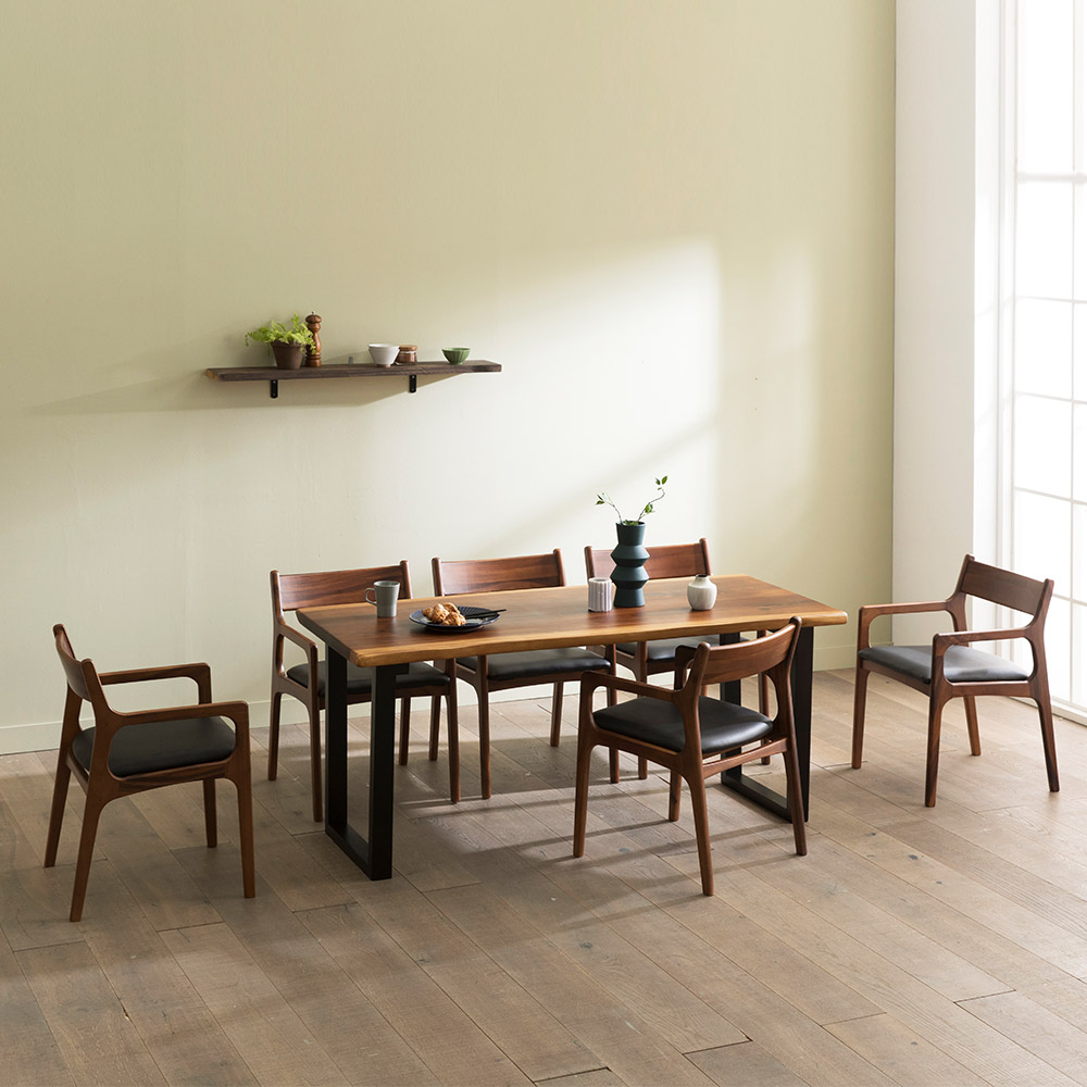 장인가구 에픽 로즈우드 원목 우드슬랩 고재 엔틱 테이블 6인 식탁세트 (의자6)