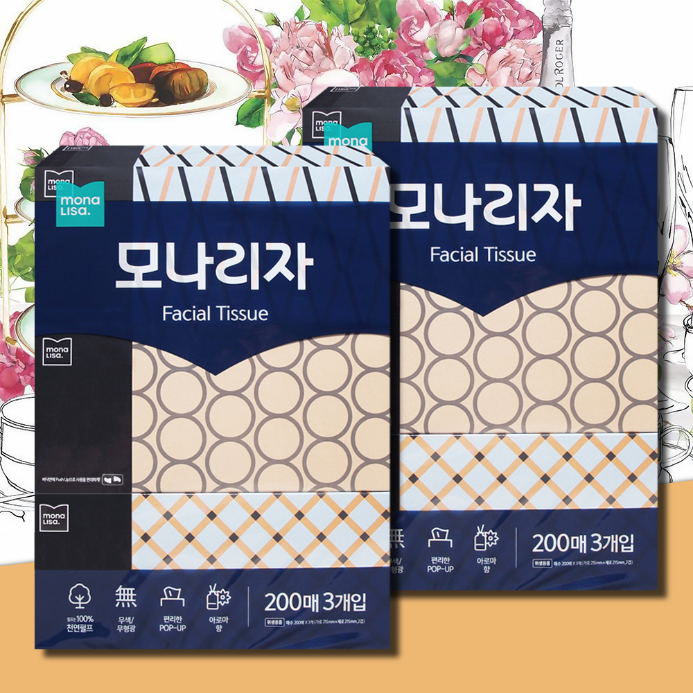 모나리자 각티슈 미용티슈 200매 6개 아로마향 곽티슈 곽휴지 사각티슈