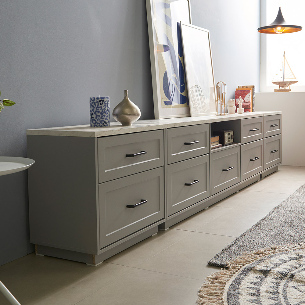 장인가구 엘리아 그레이 대리석패턴 3000 높은 거실장