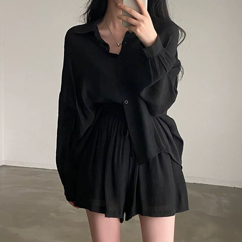 여행룩 셔츠 반바지 휴가 상하세트 휴양지룩 긴팔 여행 루즈핏 바캉스 와이셔츠 시스루 화이트슈트 프리사이즈 - 상세 이미지 4