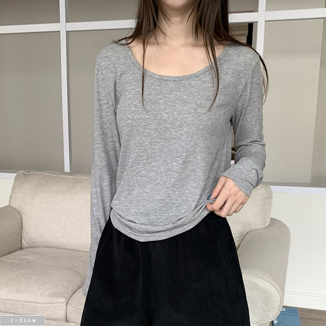 오언 루즈 U넥 베이직 골지 티셔츠 4col 가을 봄 긴팔 이너 데일리 스판 제이플로우 - 상세 이미지 2