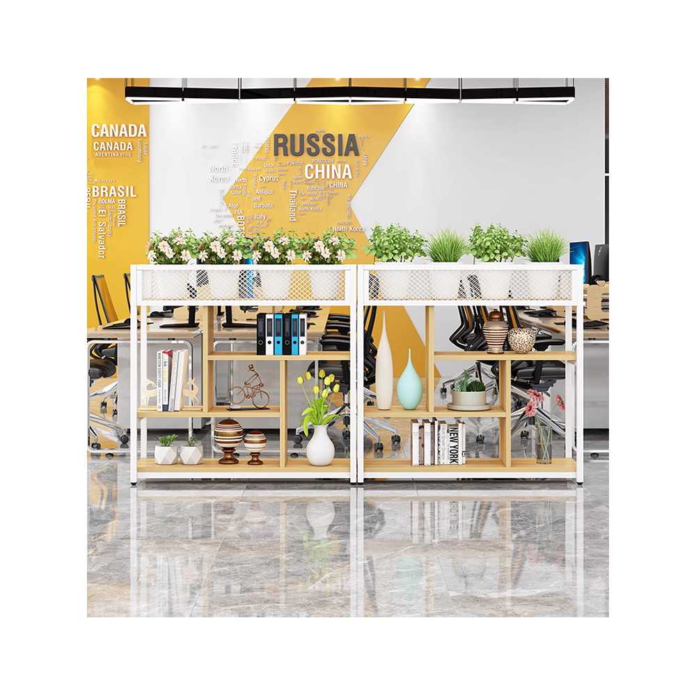 카페 인테리어 식물 파티션 공간분리 조경 거실 가벽 80x29x110cm (블랙+라이트월넛) - 상세 이미지 3