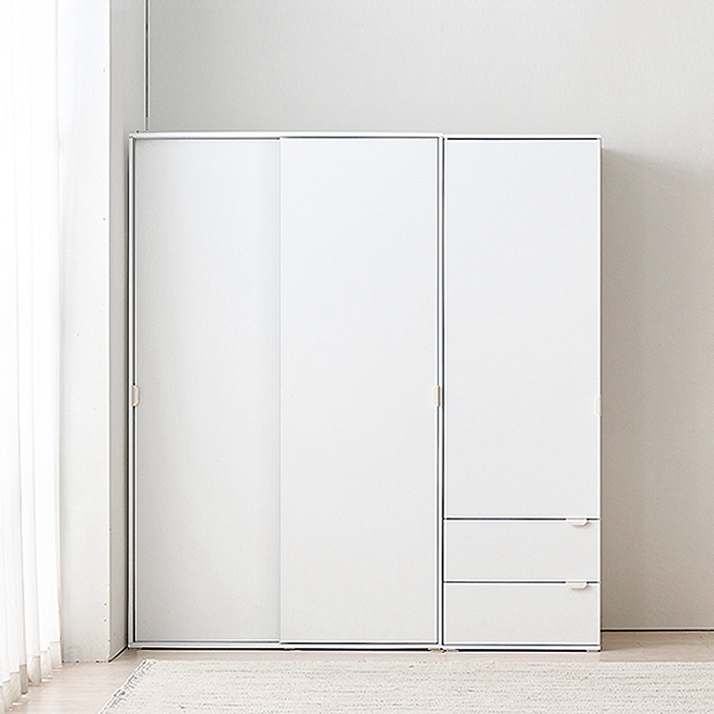 장인가구 코라 1800 슬라이딩 옷장 세트 1200 옷장 (행거형)+600 서랍옷장 - 상품 이미지