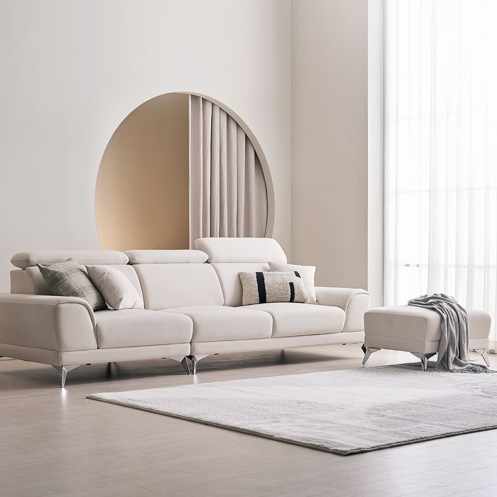 장인가구 컴피 헤드레스트 아쿠아텍스 패브릭 4인용 소파 (스툴 미포함)