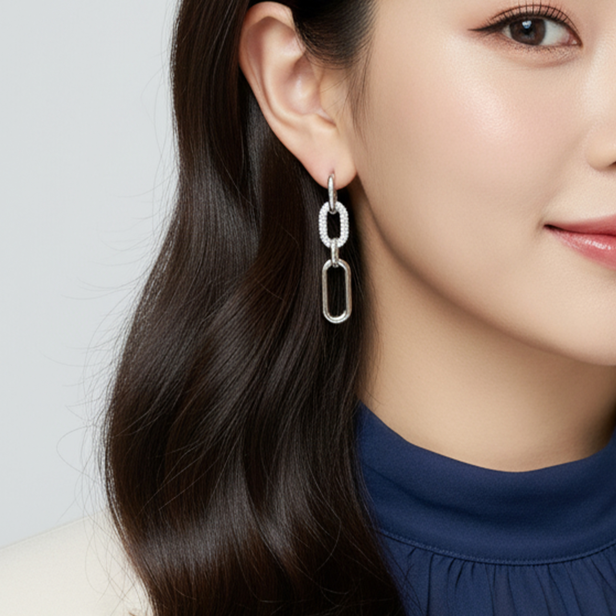 릴리골드 원터치 드롭 오벌 체인링 14k 18k 금 도금 귀걸이 - 메인 이미지