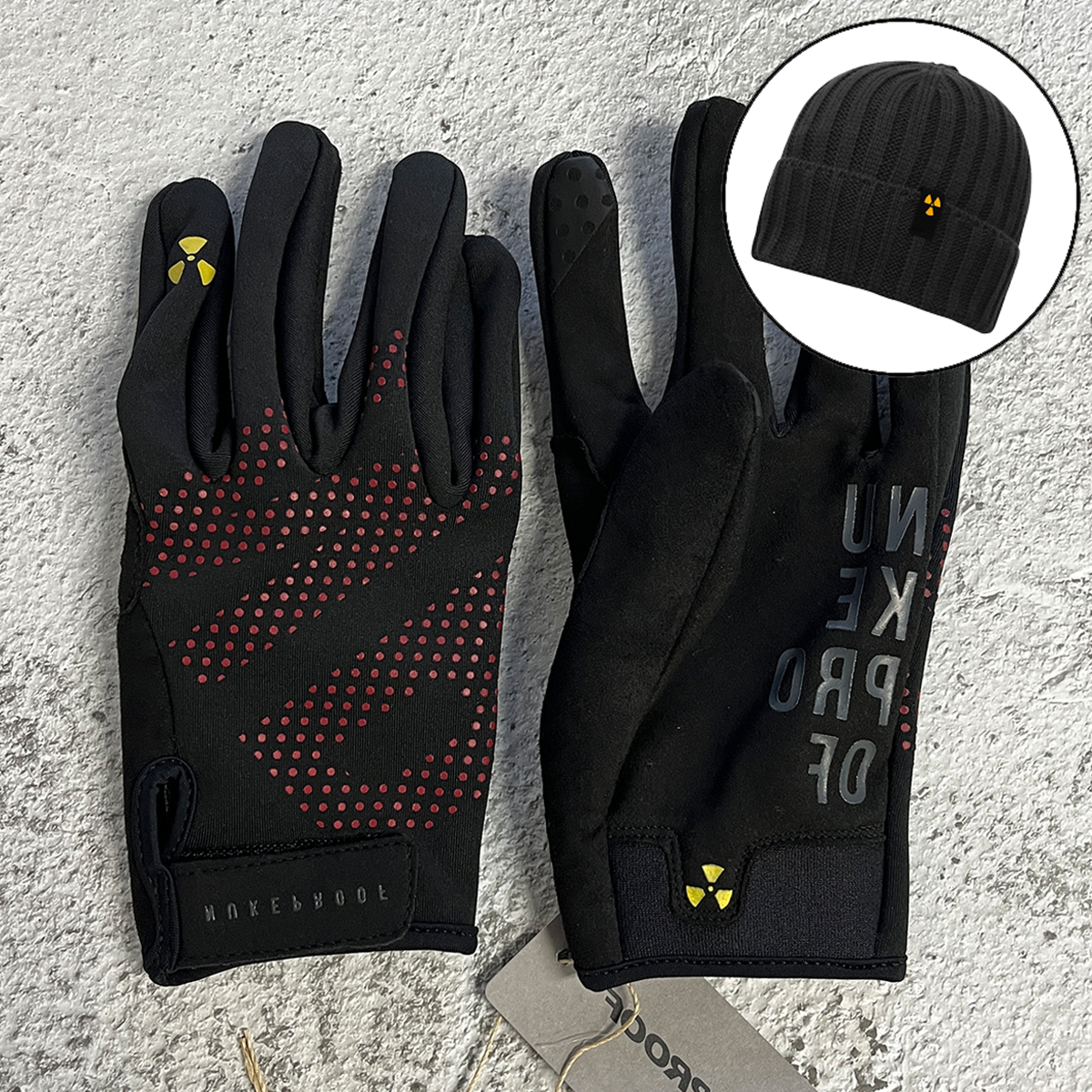 [겨울 자전거장갑+비니] 누크프루프 세트상품 +비니 MTB 로드 3계절 블랙레드 - 상품 이미지