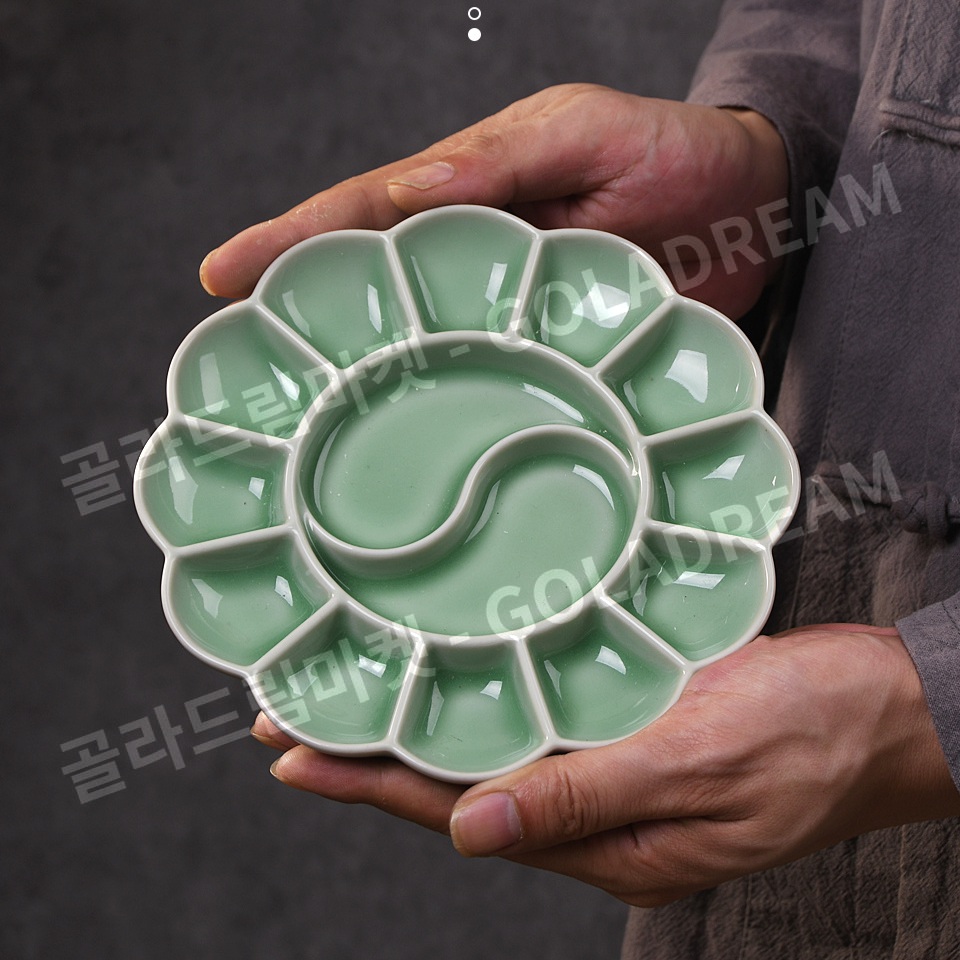 도자기 팔레트 조색 수채화 서예용 다용도 붓받침 그린 - 상품 이미지