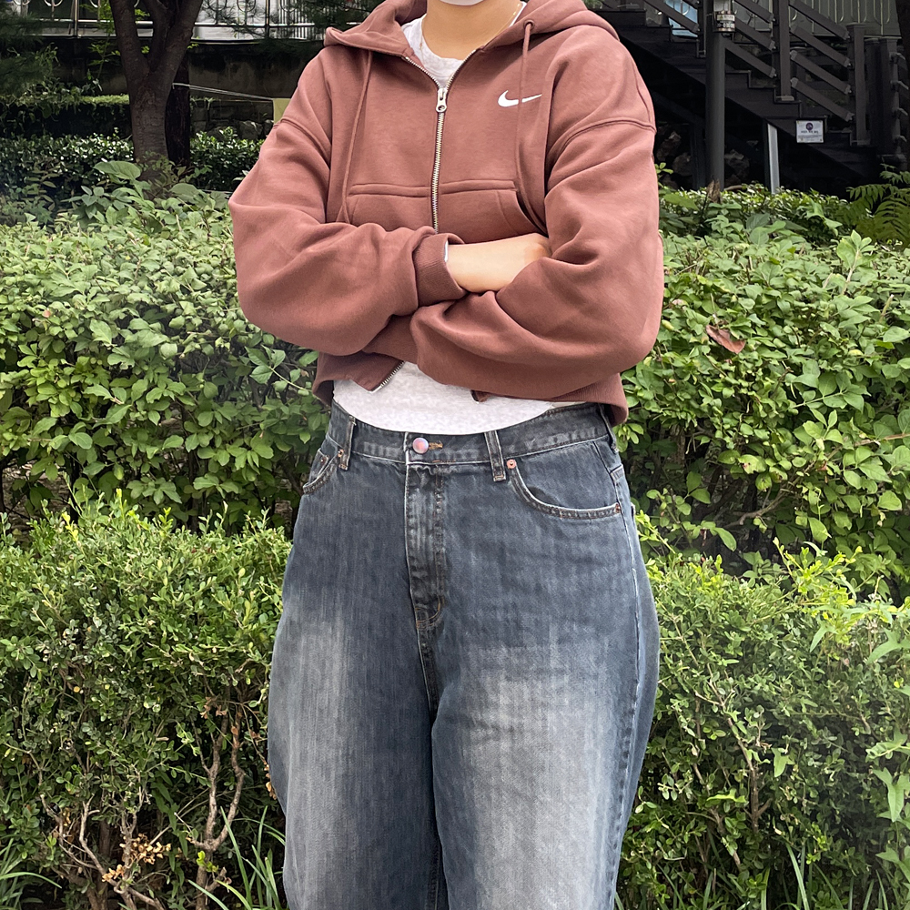 (국내매장판) 나이키 여성 후드티 후드 집업 크롭 오버핏 피닉스 스우시 클럽 긴팔 티셔츠 이미지 3