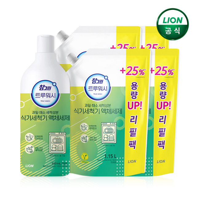 참그린 식기세척기 액체 주방세제 920ml 본품+1.15L 리필x4개 제품 이미지