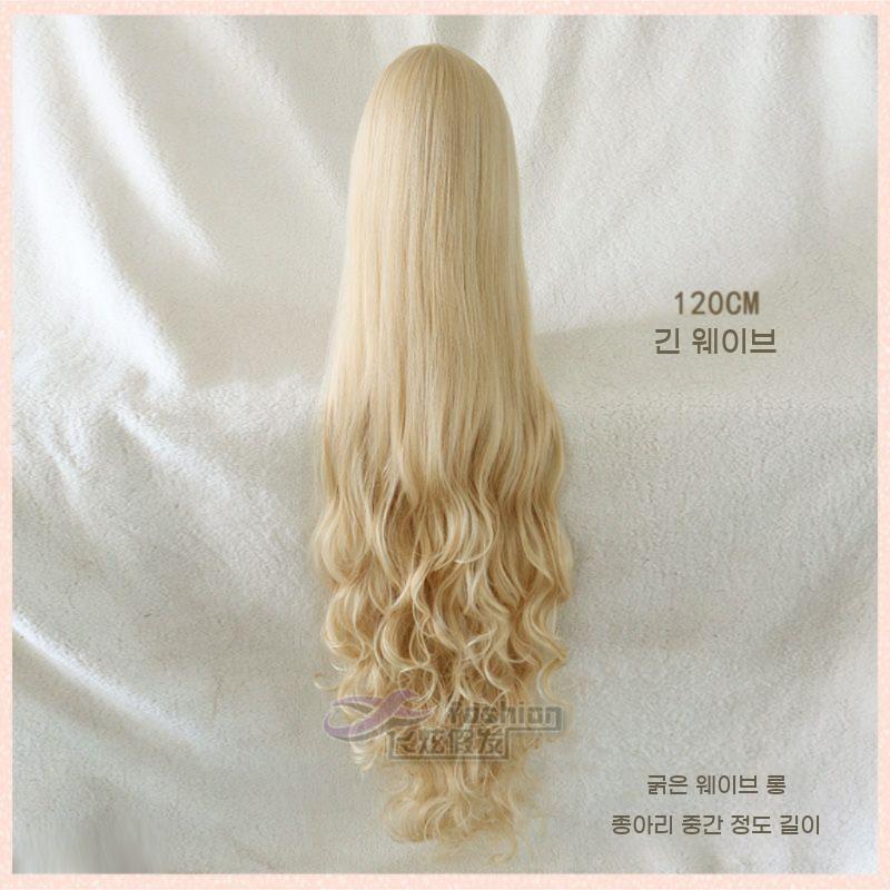 긴 웨이브 앞머리 가발 금발 코스프레 파티 롱헤어 통가발 풍성한 물결펌 - 상세 이미지 5