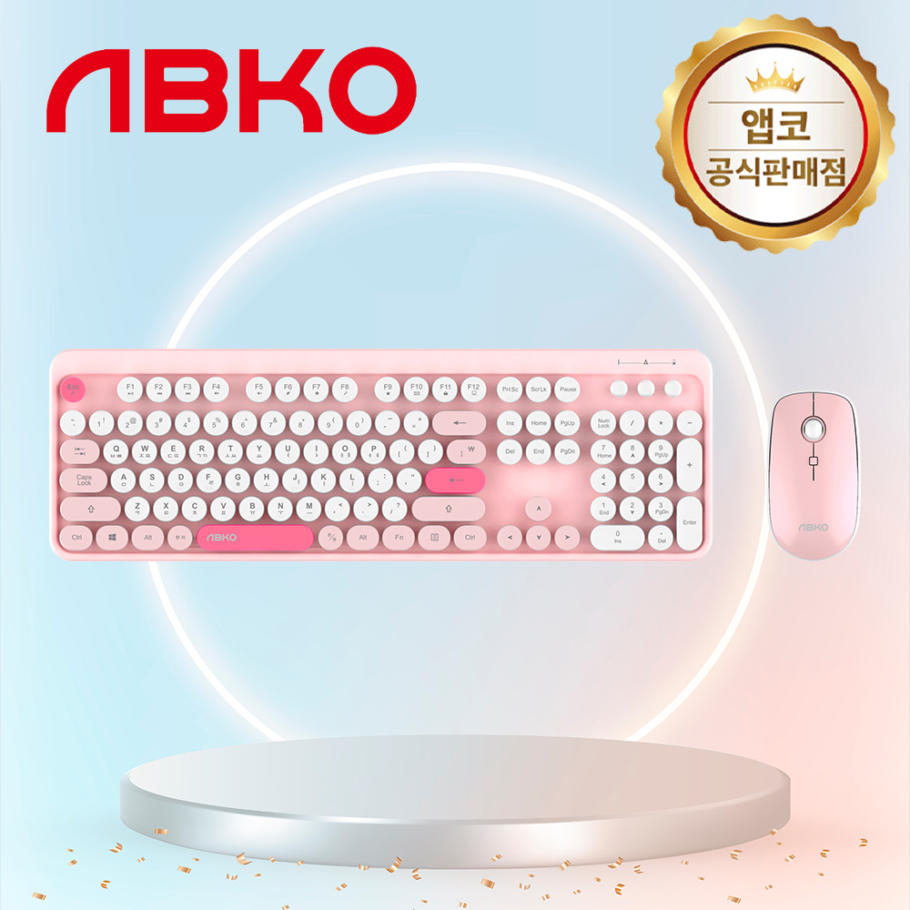 앱코 WKM01 무선 키보드 마우스 세트 핑크, 멤브레인 - 상품 이미지