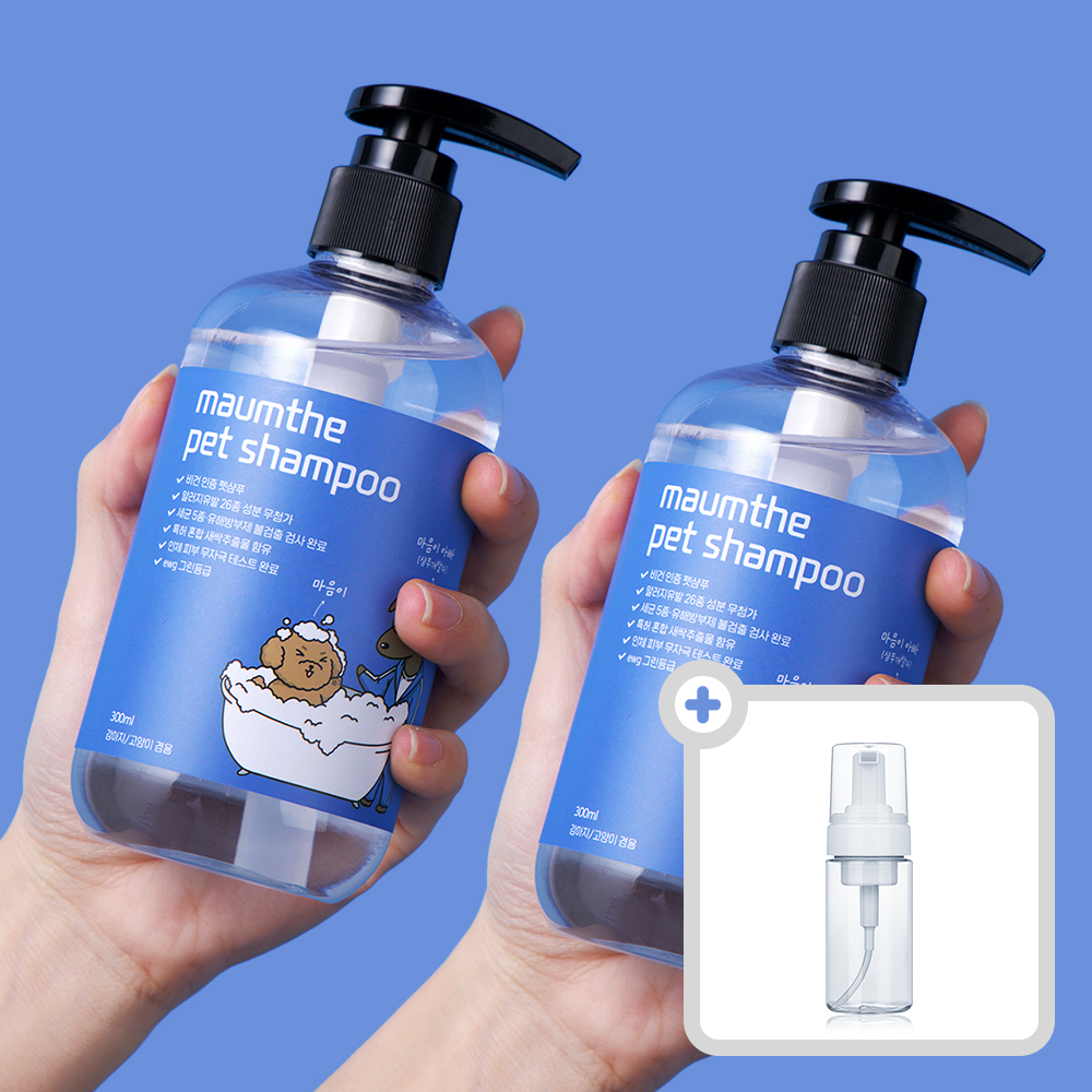 마음더 강아지 애견 고양이 저자극 얼굴 발 샴푸 +거품기, 300ml, 2개 - 상품 이미지