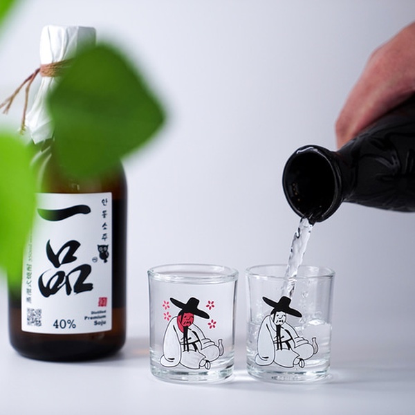 김홍도 변색 술잔 소주잔 맥주잔 4p 세트 변온 위스키 소맥 집들이선물 인생술잔