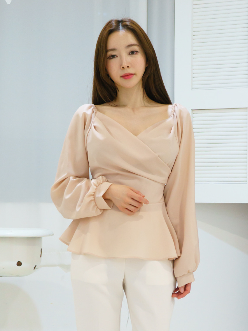 퍼프셔링 랩스타일 슬림핏 리본 긴팔 봄 블라우스 여리여리 착용 후기 | 사이즈/핏 총정리 - 대표 이미지