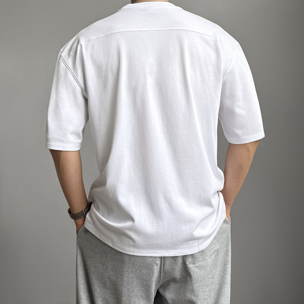 1+1 오버핏두꺼운반팔 무지티 어깨넓어보이는반팔 남자흰티 - 상세 이미지 3