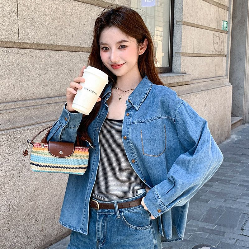 여성용 루즈핏 데님셔츠 캐주얼 스타일 봄 간절기용 청남방 다용도 활용 가능 오버핏 재킷 느낌의 편안한 착용감 데일리 아이템 - 상세 이미지 2