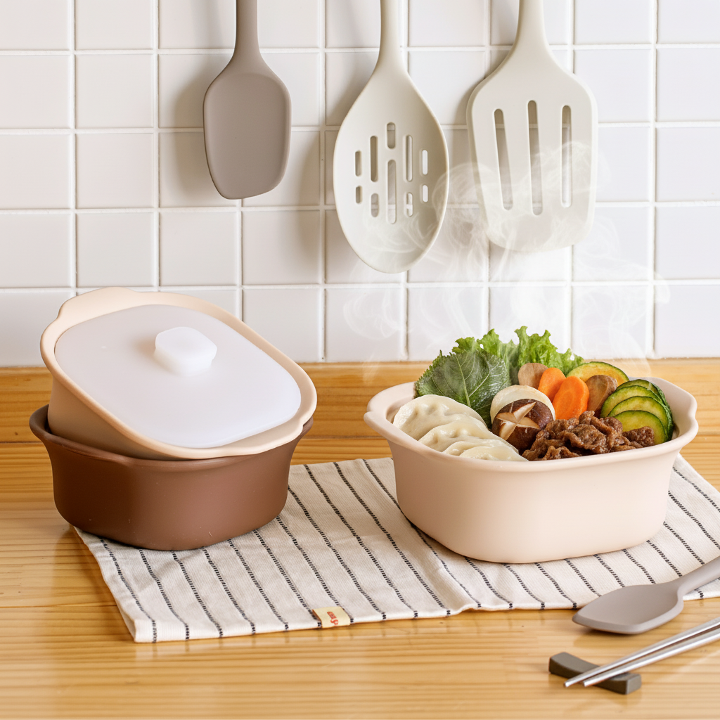 [N배송]라라앤모어 국내산 사각 라면 실리콘찜기 만두 이유식 계란찜 600ml 이미지 2