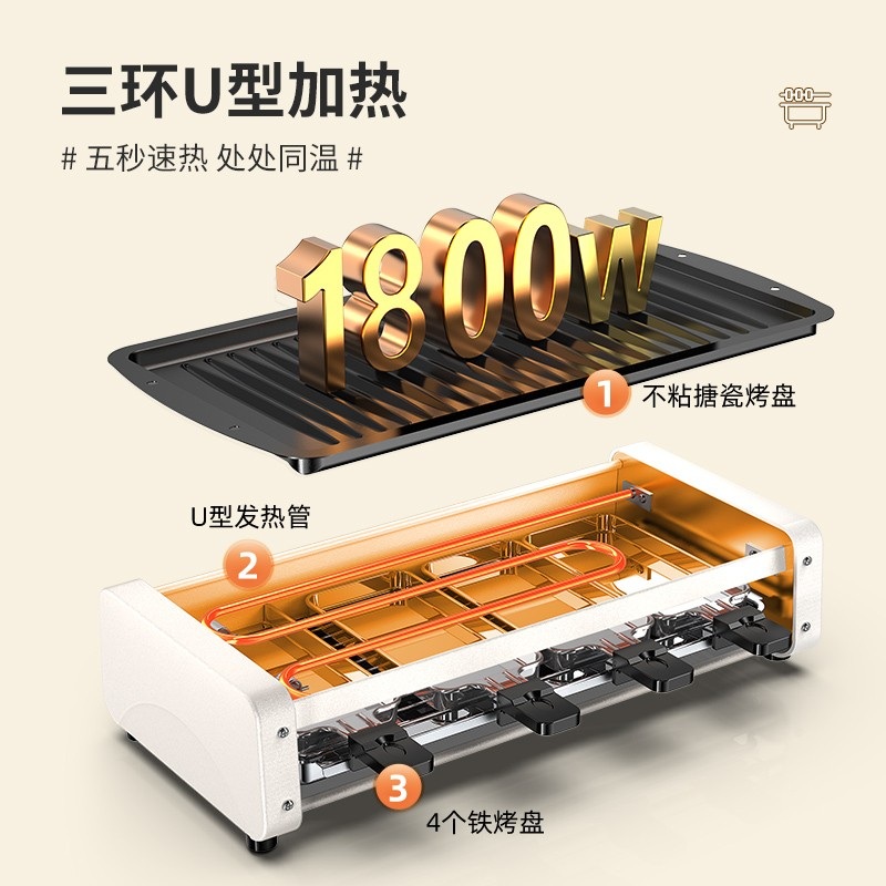 대형그릴 꼬치구이 삼겹살 양꼬치 1800W 와이드 바베큐 라클렛 - 상세 이미지 4