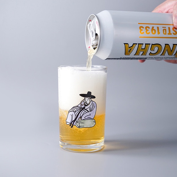 김홍도 변색 술잔 소주잔 맥주잔 4p 세트 변온 위스키 소맥 집들이선물 인생술잔