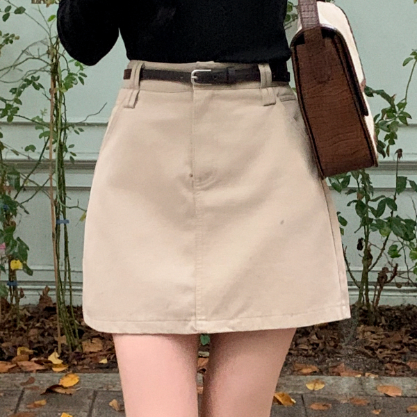 (S~L벨트세트속바지안감시즌리스템) 하이웨스트 A라인 벨트 미니 스커트 sk7507