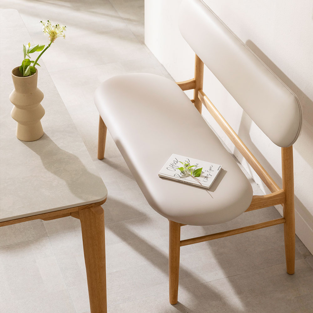 장인가구 해롤드 원목 가죽 편한 등받이 2인 벤치 의자