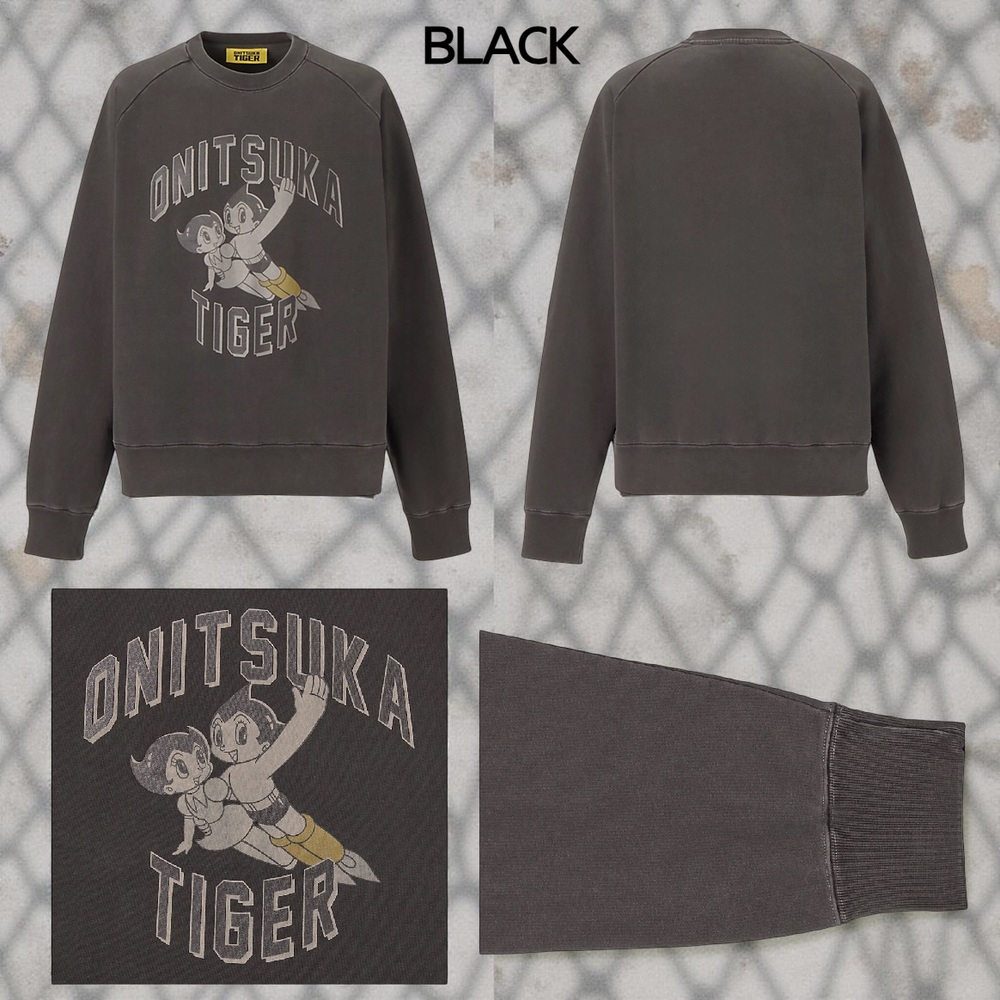 오니츠카타이거 워시드 스웨트 탑 남성 긴팔 맨투맨 2183B566 BLACK XL - 상세 이미지 3
