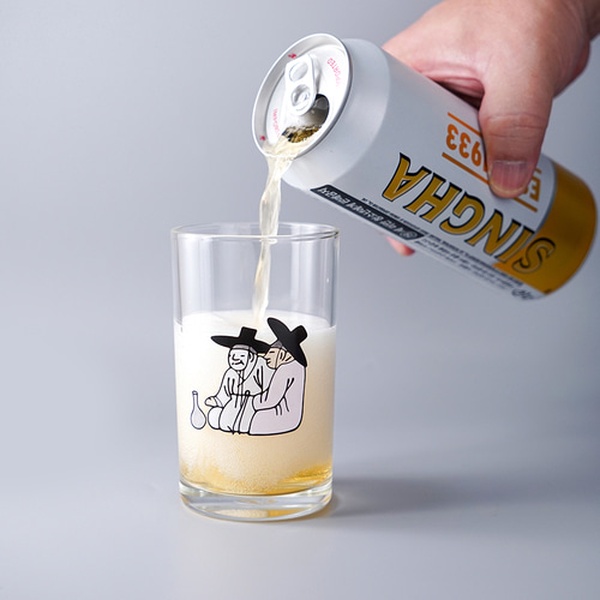 김홍도 변색 술잔 소주잔 맥주잔 4p 세트 변온 위스키 소맥 집들이선물 인생술잔