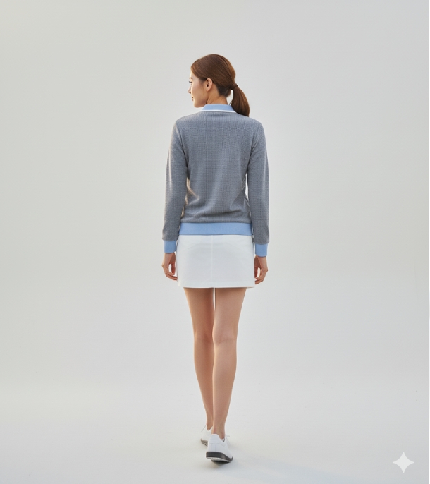 슈페리어 골프 여성 가을 배색 카라 블루종 필드룩 골프웨어 스윙티셔츠 - 상세 이미지 4