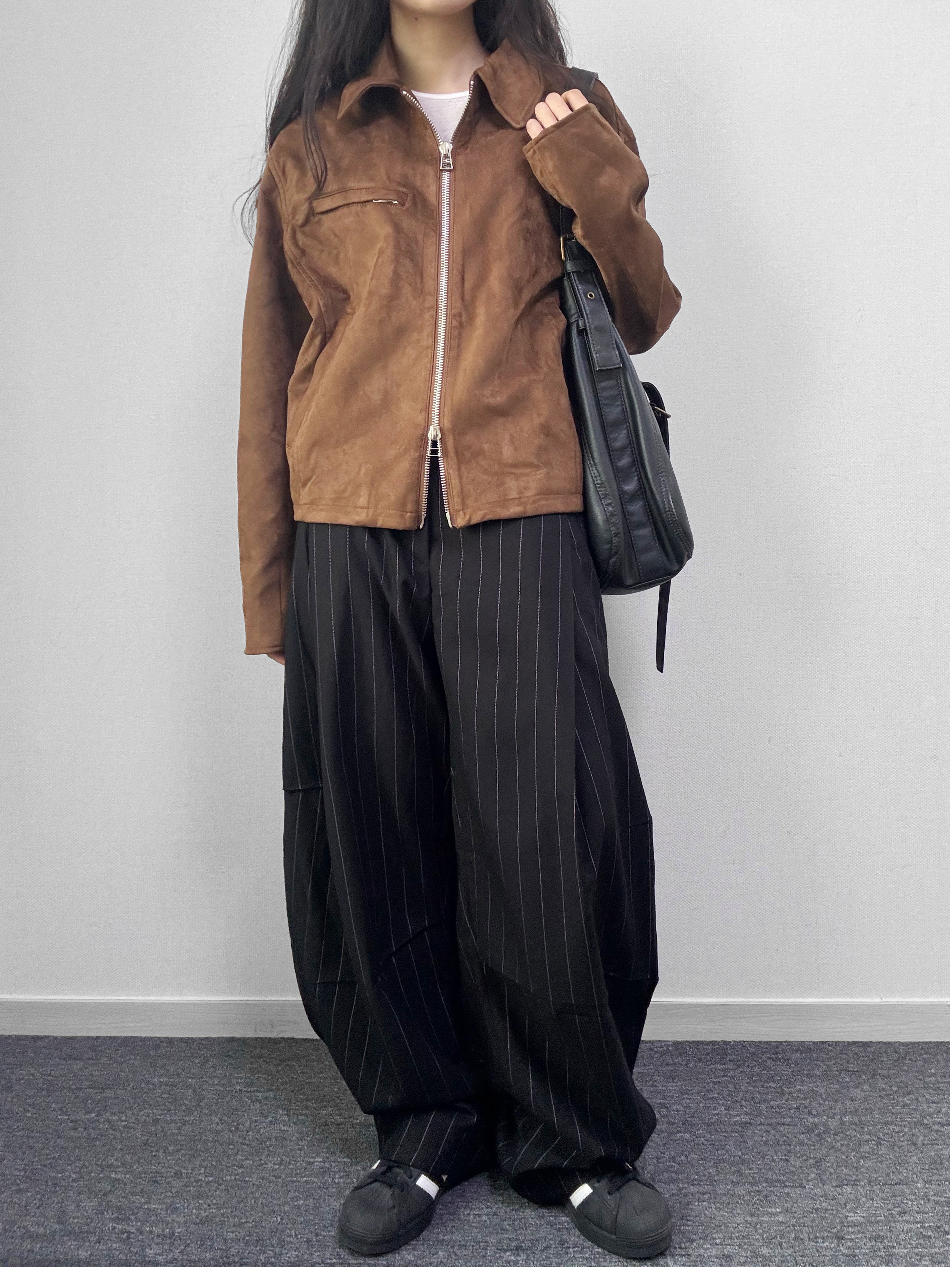 폴스 가을 벌룬 세미 와이드 커브드 스트라이프 슬랙스 팬츠 바지 [2Color] - 상품 이미지