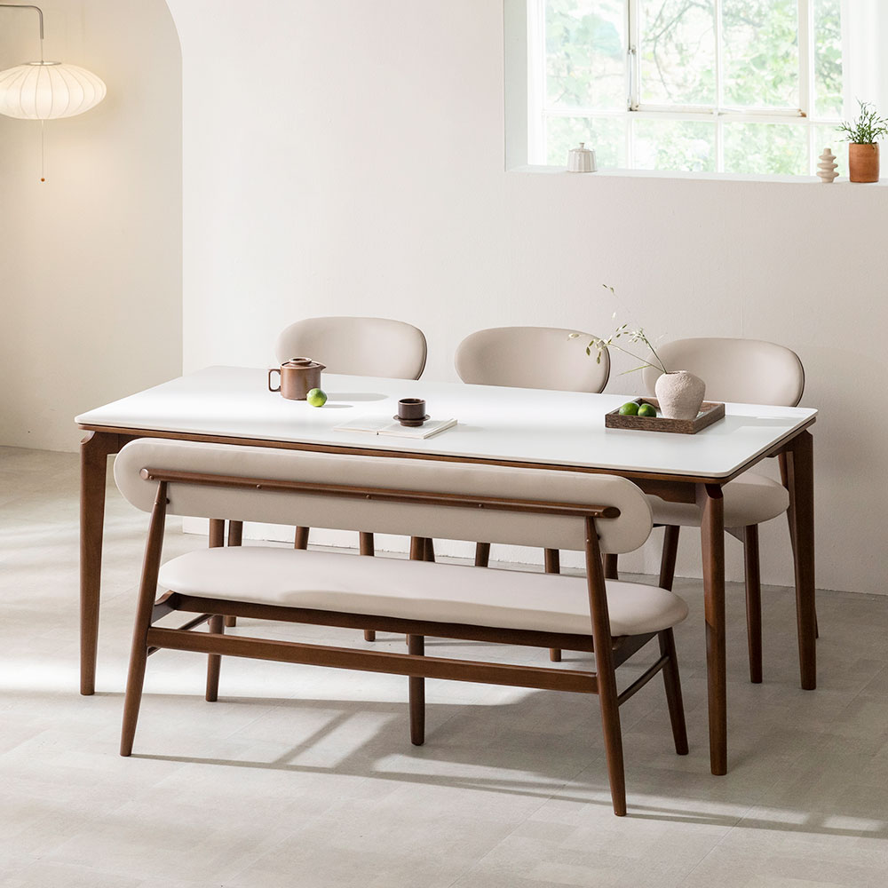 장인가구 해롤드 원목 가죽 편한 등받이 3인 벤치 의자