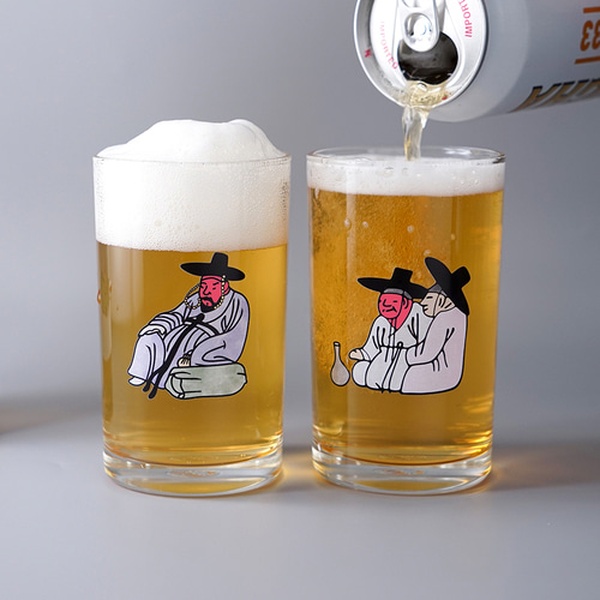 김홍도 변색 술잔 소주잔 맥주잔 4p 세트 변온 위스키 소맥 집들이선물 인생술잔