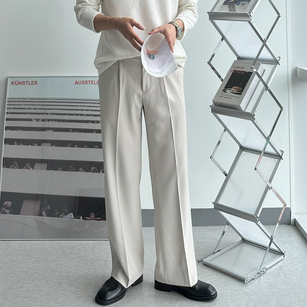 남자 바지 링클프리 밴딩 와이드 부츠컷 슬랙스 남자 슬랙스 - 상품 이미지