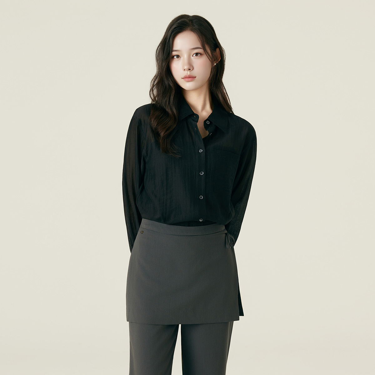 [N판매자배송] 로엠 시스루 백슬릿 셔츠 RMYWF49RT2 - 상세 이미지 2