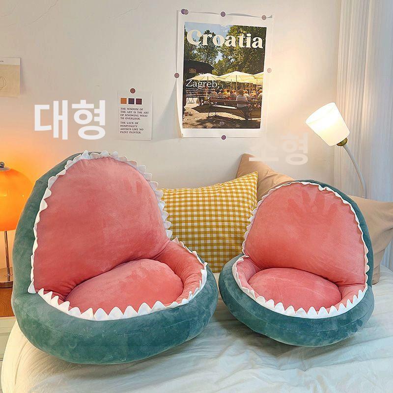 등받이방석 상어 캐릭터 귀여운 두꺼운 좌식 허리의자 그린다이노소어 대형 55x50cm - 상세 이미지 3