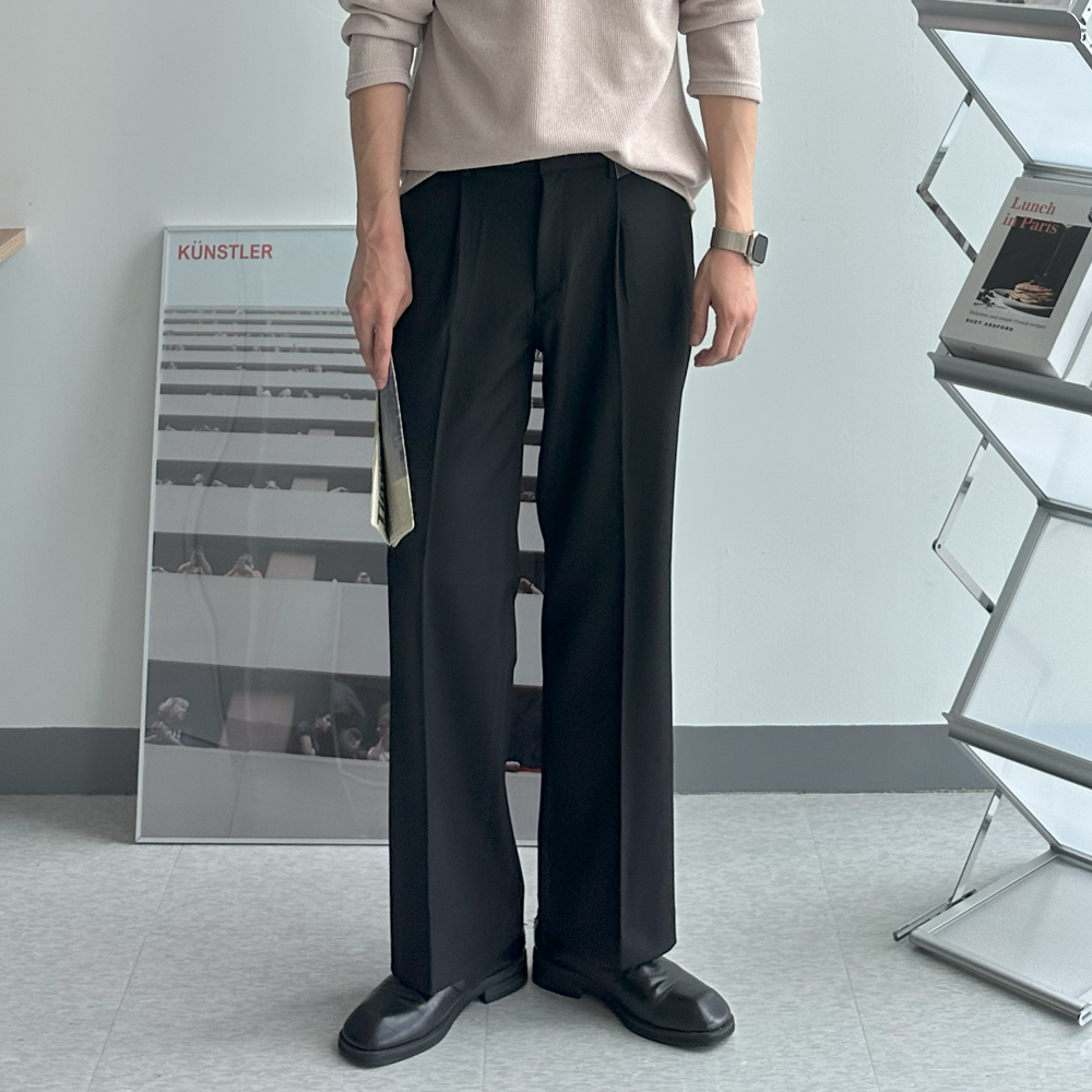 남자 바지 링클프리 밴딩 와이드 부츠컷 슬랙스 남자 슬랙스 - 상세 이미지 2