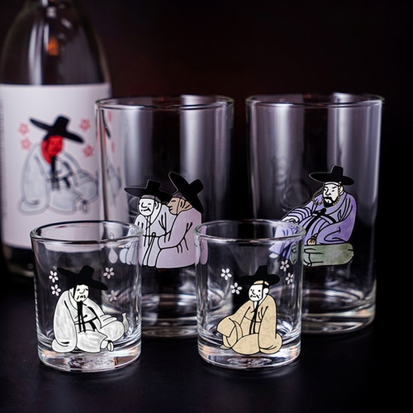 김홍도 변색 술잔 소주잔 맥주잔 4p 세트 변온 위스키 소맥 집들이선물 인생술잔