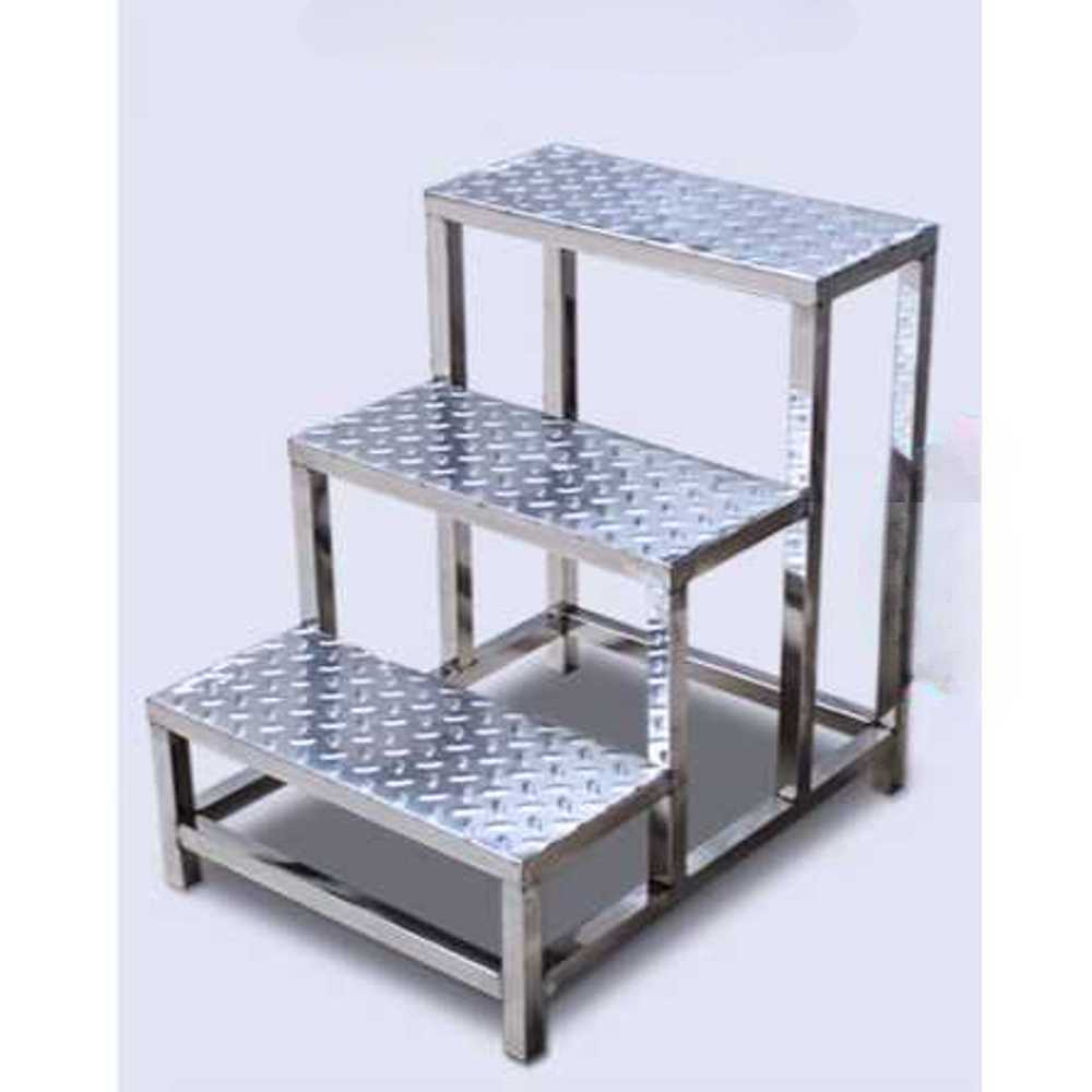 알루미늄 계단 사다리 실내외 겸용 안전 발판 창고 3단 사다리 + 60x62cm 스틸 - 상품 이미지