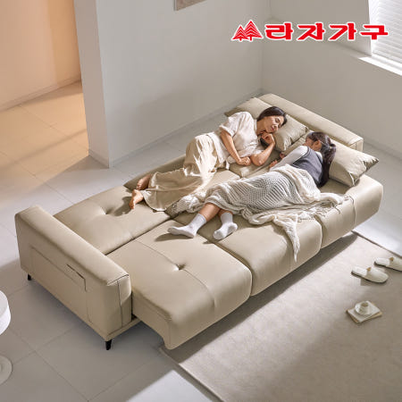 라자가구 베로나 모션 리클라이너 에코레더 무빙 소파 베드형 쇼파 베이지, 4인용
