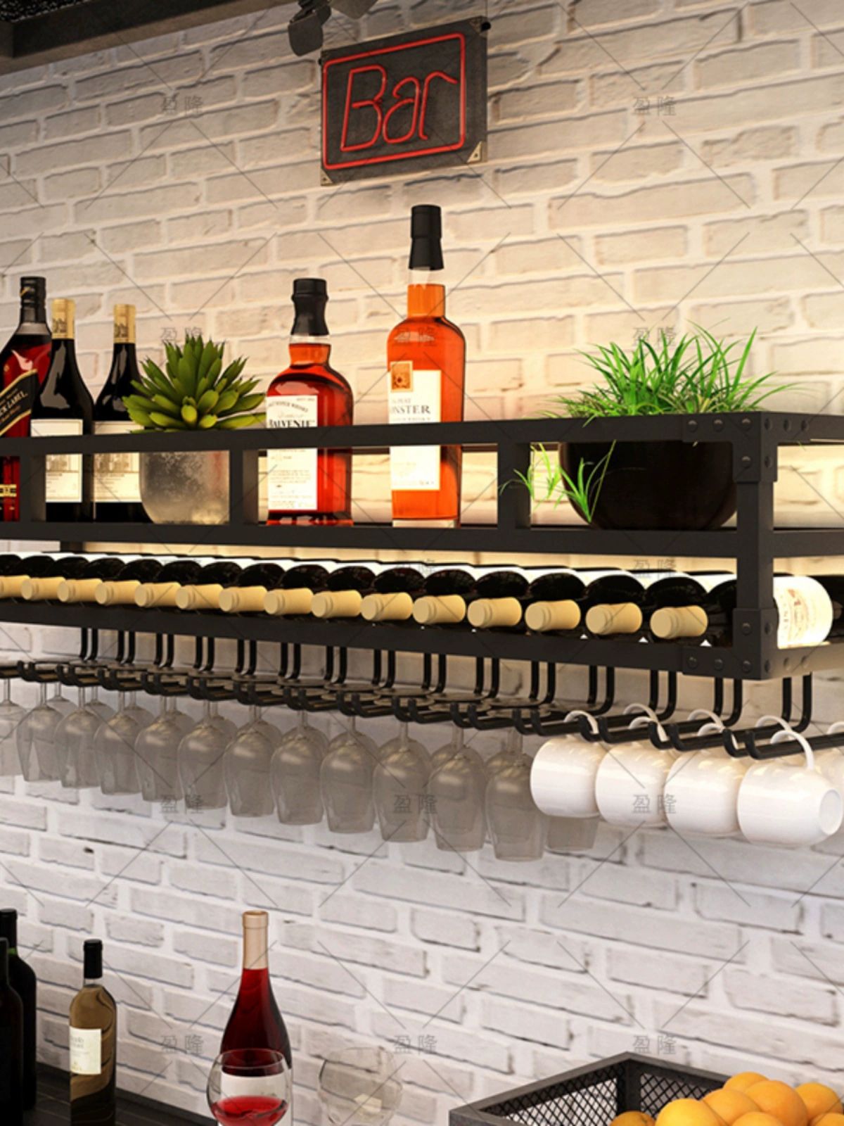 벽 진열 선반 벽선반 위스키 단층 bar 업소용 벽걸이 양주 단층 블랙 60cm - 상세 이미지 2