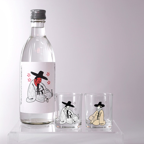 김홍도 변색 술잔 소주잔 맥주잔 4p 세트 변온 위스키 소맥 집들이선물 인생술잔