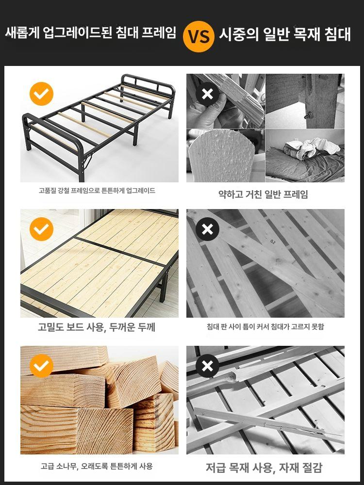 접이식침대프레임 간이 사이드 공간활용 침대판 접이식침대 폴딩베드 베드 접히는 접는 소나무 100cm - 상세 이미지 2