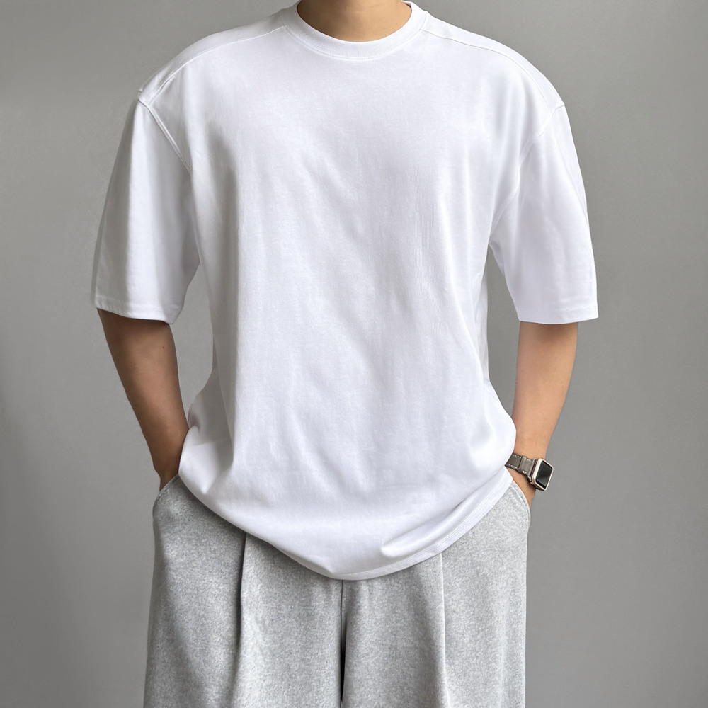 1+1 오버핏두꺼운반팔 무지티 어깨넓어보이는반팔 남자흰티 - 상세 이미지 2