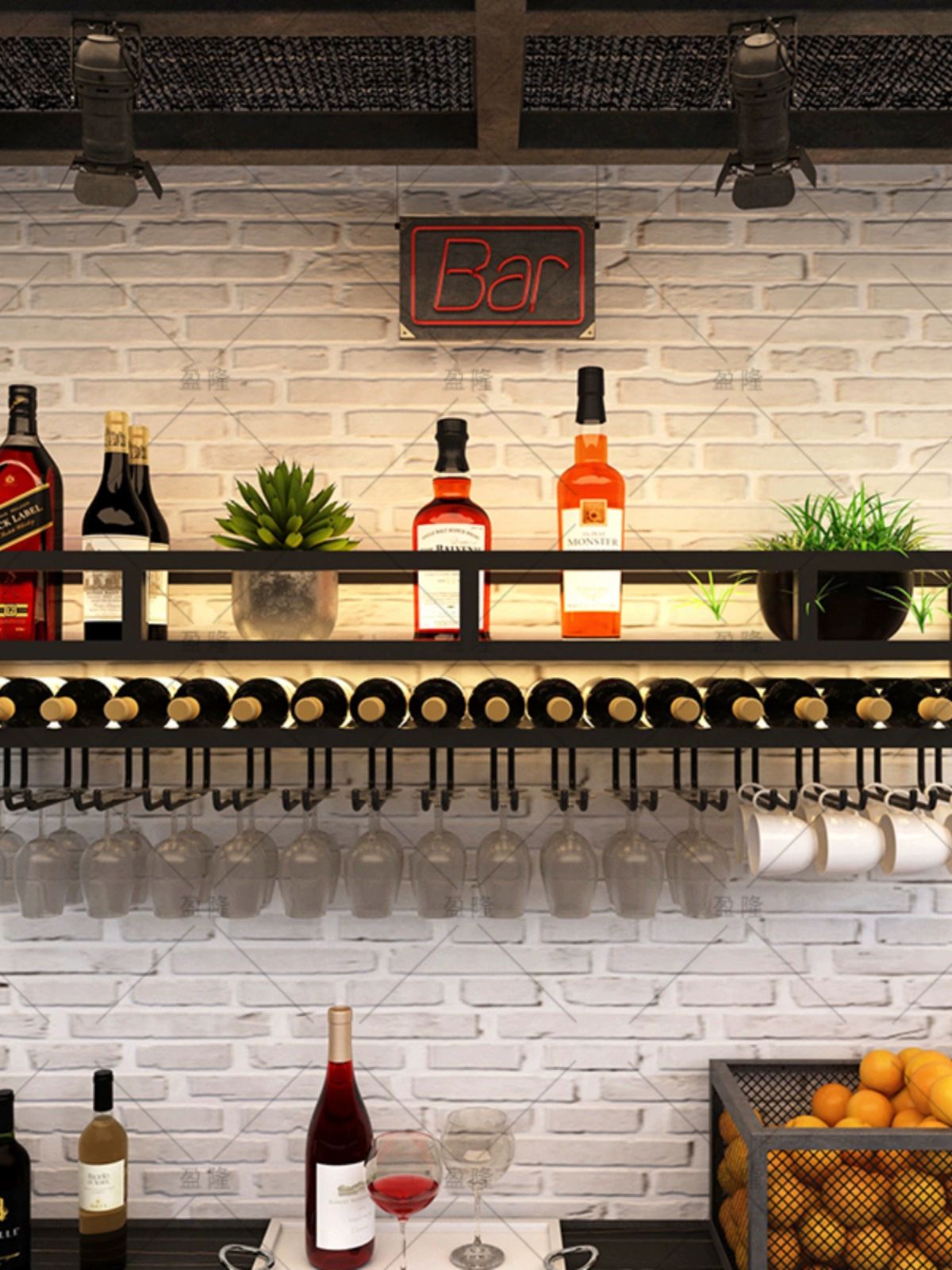 벽 진열 선반 벽선반 위스키 단층 bar 업소용 벽걸이 양주 단층 블랙 60cm - 상세 이미지 5