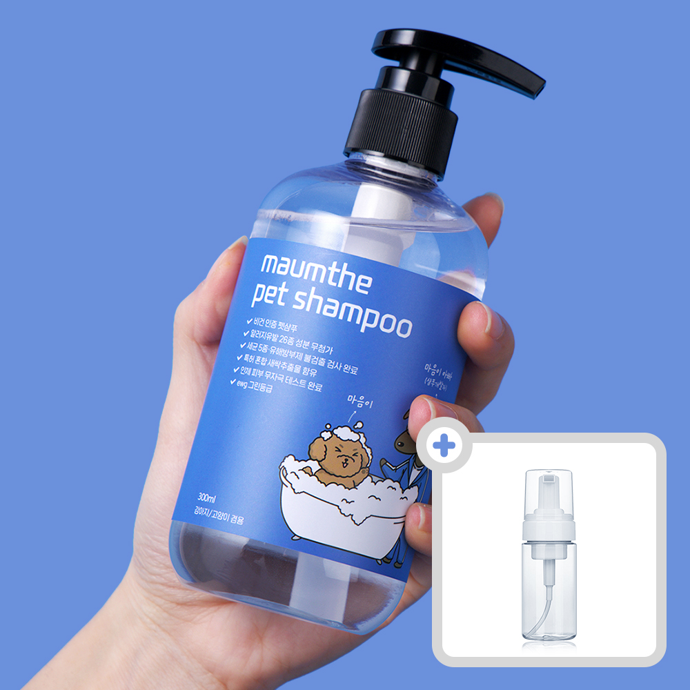 마음더 강아지 애견 고양이 저자극 얼굴 발 샴푸 +거품기, 300ml, 1개 제품 이미지