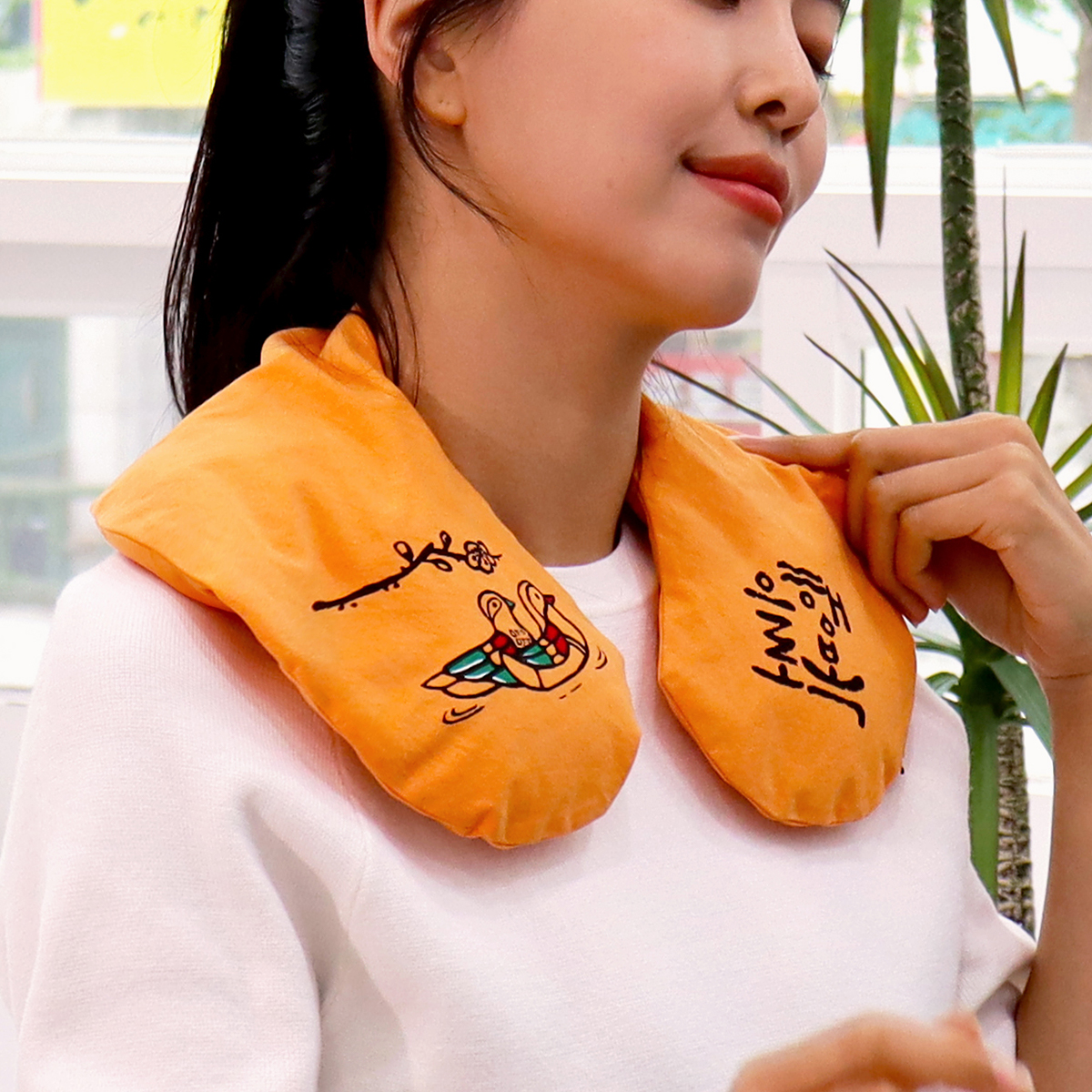 들꽃잠 어깨 찜질팩 원앙 온열 팥찜질 황토색, 1개