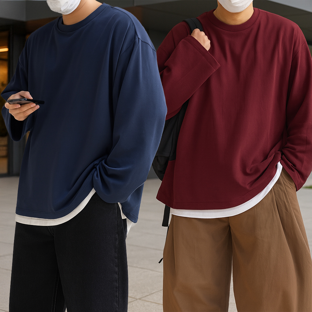1+1 남자 빅사이즈 오버핏 두꺼운 10수 무지 비침없는 반팔티 - 상품 이미지