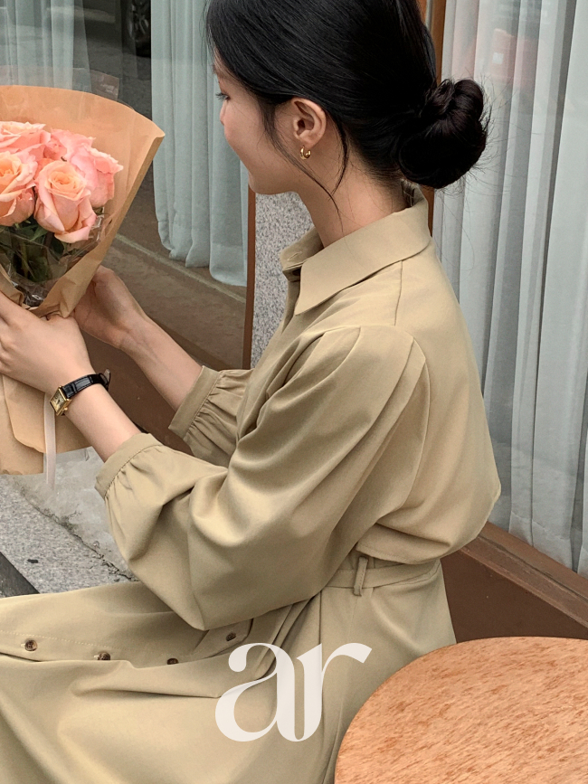 (벨트세트오버핏격식룩OK) 벨트 카라 플레어 롱 원피스 op16201 - 상세 이미지 3